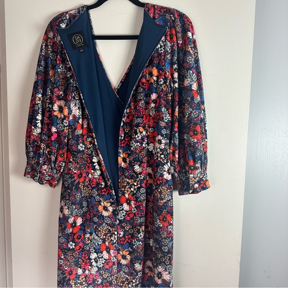 Sage Multicolored Velvet Floral Short Puffy Sleeve 3 Front Buttons Shift Dress S - Picture 7 of 16